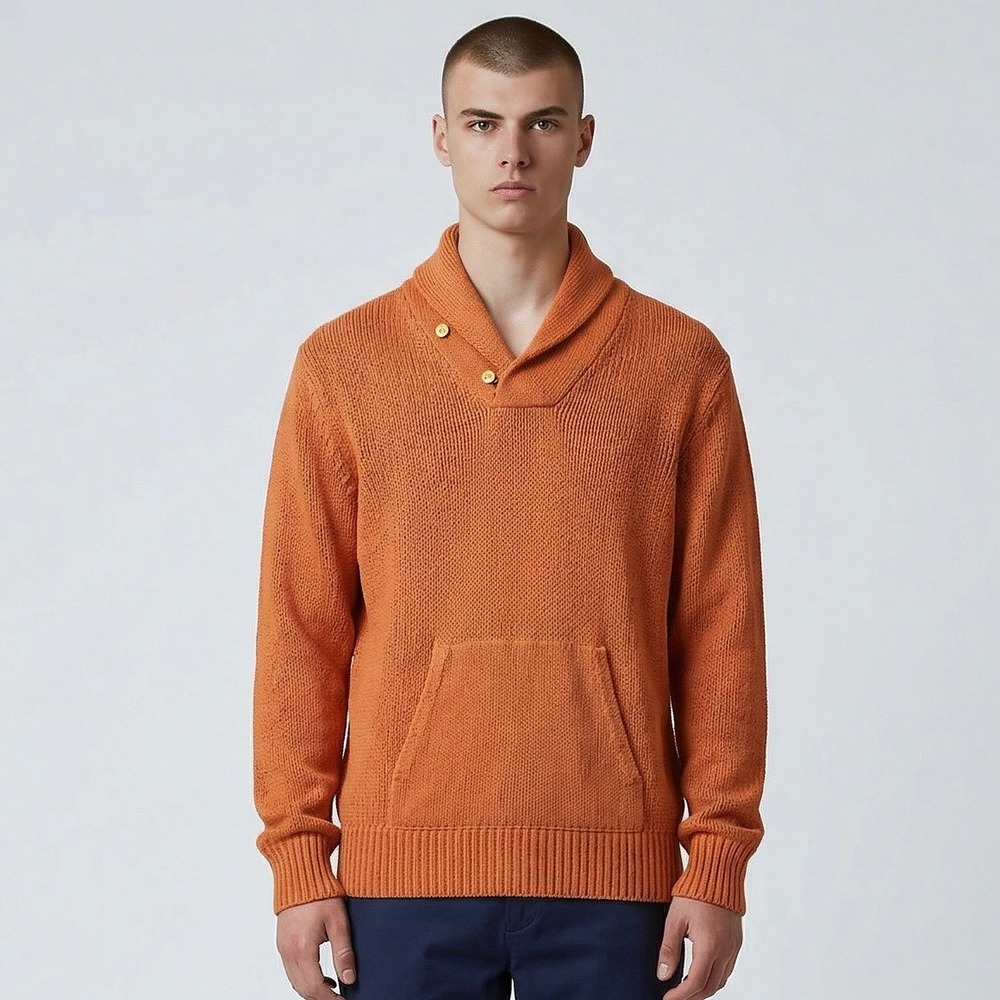Polo Ralph Lauren Sweater Mens Large Orange Linen Blend Kangaroo Pocket Pullover